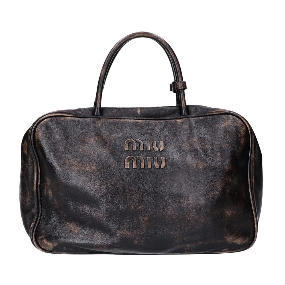 Miu Miu MIUMIU 5BB117 Vintage-style Beau Nappa Leather Handbag Coffee Gold Ha...